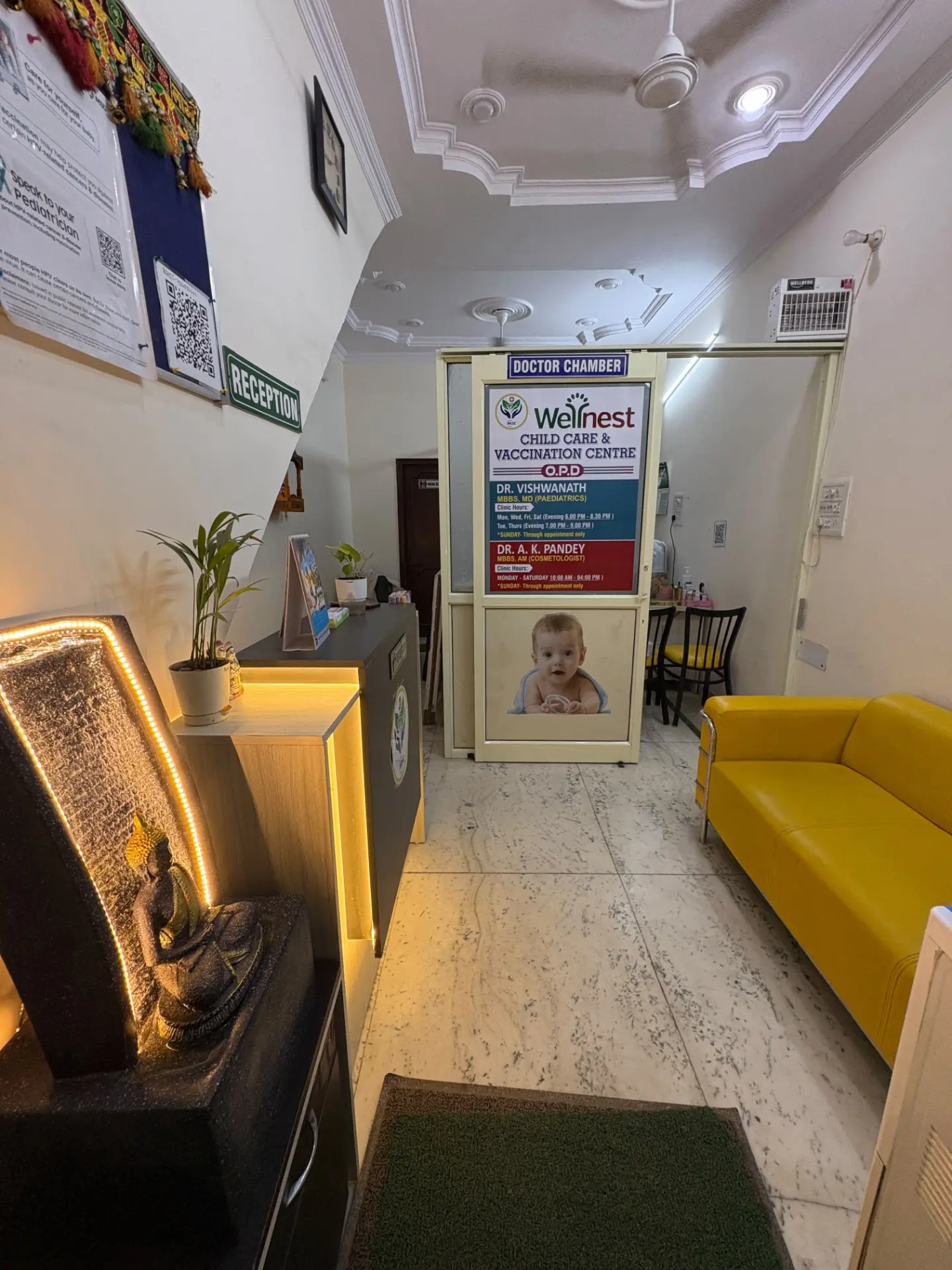Child-friendly waiting area with seating at Wellnest Child Care & Vaccination Centre Rohini